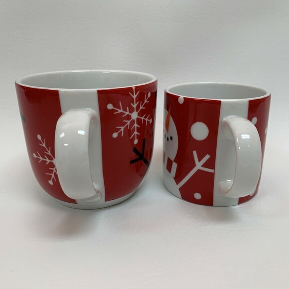 Crate & Barrel Cups Red White Snow Snowman Porcelain Made in Bangladesh Lot of 2 - Picture 5 of 8